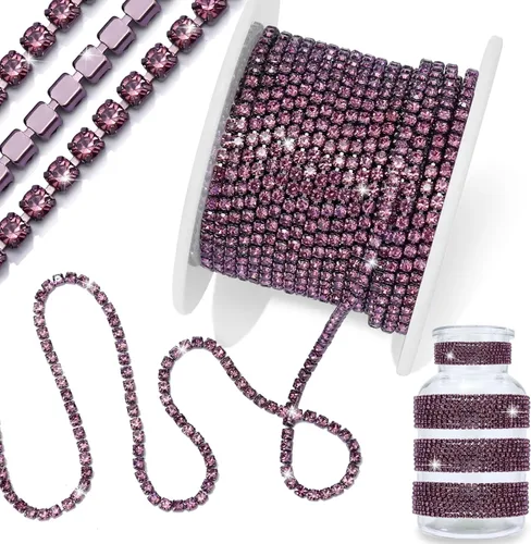 Vista 22 de 1 rollo de cadena de diamantes de imitación de 10 yardas, rollo de cadena de cierre de diamantes de imitación de cristal de 0.079 pulgadas, borde