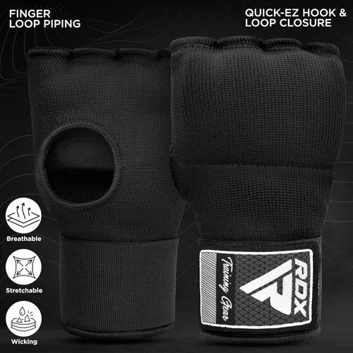 Vista 4 de RDX - Guantes de boxeo con acolchado de gel, para hombres y mujeres, con correas de muñeca elásticas de 100 cm de largo, rápidos, puños protectores