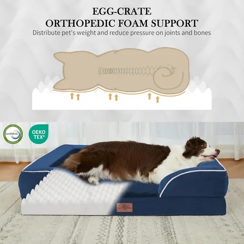 Vista 19 de Comfort Expression Cama ortopédica para perros extra grandes de 45 x 35 pulgadas, cama para mascotas XL de espuma tipo caja de huevos impermeable