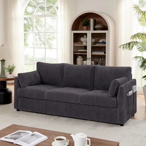 Vista 23 de Juego de sofás para sala de estar, sofás de corduroy de 3 plazas y silla individual, sofás para apartamentos y espacios pequeños