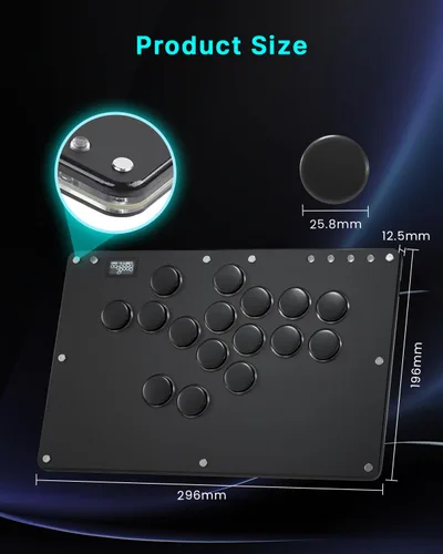 Vista 4 de Sehawei Haute42 T16 Pro V2 Black All-Button Arcade Stick Gamerfinger with Turbo Functions & Custom RGB,Arcade Controller Street Fight for