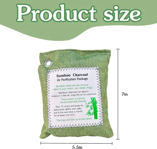 Vista 6 de Bolsa purificadora de aire de carbón de bambú, absorbente de olores de carbón activado, absorbente de humedad, ambientadores de automóvil
