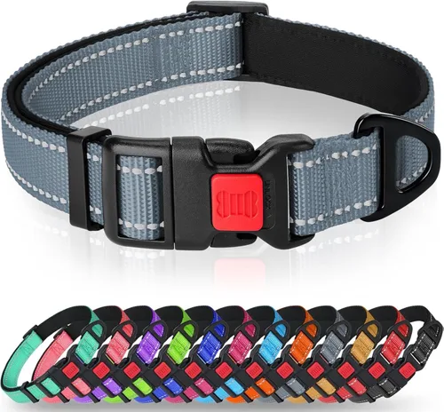 Vista 21 de Taglory Collar reflectante para perro con hebilla de bloqueo de seguridad, collares ajustables de nailon para mascotas para cachorros, hembras