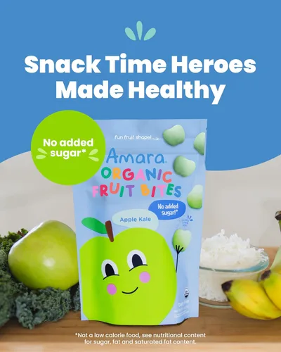 Vista 4 de Amara Bocaditos de frutas orgánicas de col rizada de manzana, sin colores/tintes artificiales, azúcar añadida, aperitivos de frutas sin lácteos