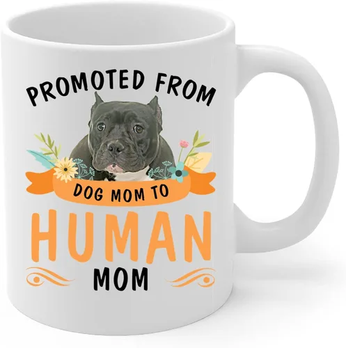 Vista 2 de Lovesout Promoted from Black Tuxedo American Bully Dog Mom to Human Mom Coffee Mug White Ceramic Cup 11oz