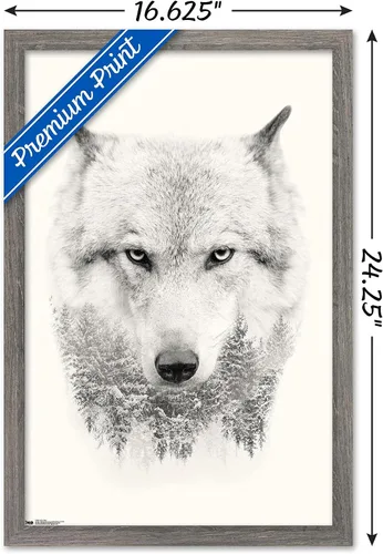 Vista 3 de Trends International Póster de pared de lobo - árboles, 14.725 x 22.375 pulgadas, versión enmarcada de madera de granero Versión enmarcada Barnwood