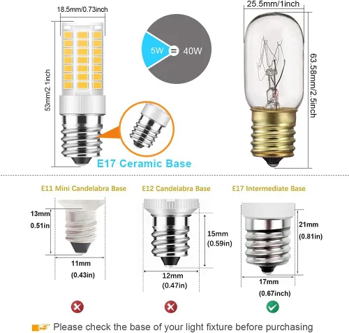 Vista 2 de TAIYALOO Bombilla LED E17 regulable, bombilla de horno de microondas de 5 W, blanco cálido 3000 K, repuesto de bombilla halógena de 40 W