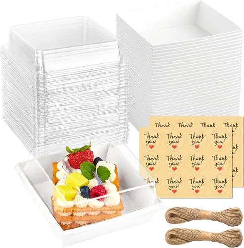 Vista 9 de Kucoele Paquete de 50 Cajas Pequeñas de Charcutería con Tapas Transparentes, Cajas de Postre de Papel para Llevar, Cajas de Panadería, Contenedores