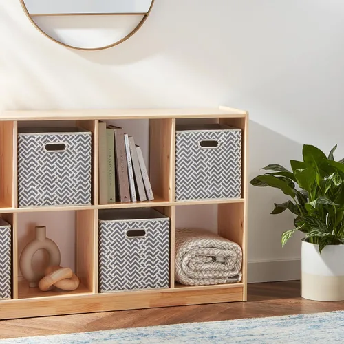 Vista 6 de Tienda Basics Cubos de almacenamiento de tela plegables con ojales ovalados, paquete de 6, estampado de cheurón gris