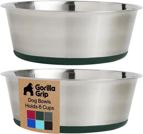 Vista 30 de Gorilla Grip - Juego de 2 cuencos metálicos de acero inoxidable para perros, base de goma, resistente a la oxidación, libre de BPA de grado Turquesa