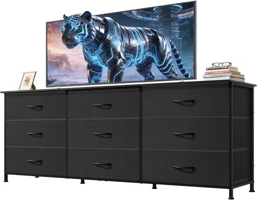 Vista 9 de Soporte de TV blanco para TV de 60, 65, 70 pulgadas, centro de entretenimiento con 8 cajones, mesa consola multimedia con parte superior de madera