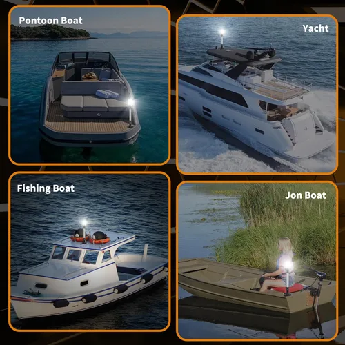 Vista 7 de RVZONE Luces de popa para barcos, 12 pulgadas 180° plegable luz de anclaje IP67 luces de navegación 360° luces LED blancas para barco para pontón