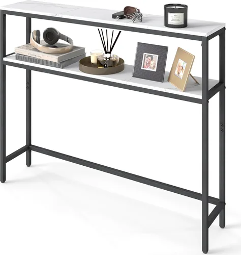 Vista 8 de VASAGLE Mesa consola, mesa de sofá estrecha de 2 niveles con 2 estantes, 7.9 x 31.5 x 31.5 pulgadas, para sala de estar, pasillo, entrada, gris