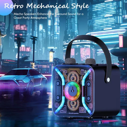 Vista 4 de Máquina de karaoke para adultos con dos micrófonos de karaoke inalámbricos, sistema PA, altavoz Bluetooth con micrófono que admite graves y agudos