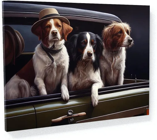 Sense Canvas Perros en la parte posterior de un automóvil, 90 lienzos artísticos – Decoración del hogar, impresión de póster, pintura mediana de 24