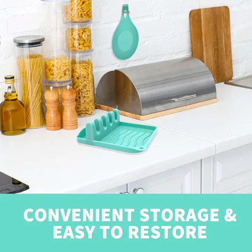 Vista 7 de LSVGOE Paquete de 2 cucharas para múltiples utensilios con almohadilla de goteo antideslizante resistente al calor soporte para cuchara de cocina