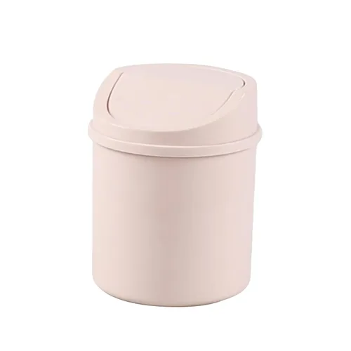 Vista 7 de Mini bote de basura de plástico de 0.7 galones con tapa abatible, pequeño cubo de basura con tapa giratoria, color rosa