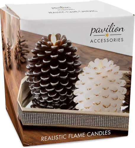 Vista 4 de Pavilion Gift Company - Vela de llama realista de piña marrón de 5 pulgadas con luz LED, funciona con pilas, hecha de cera real