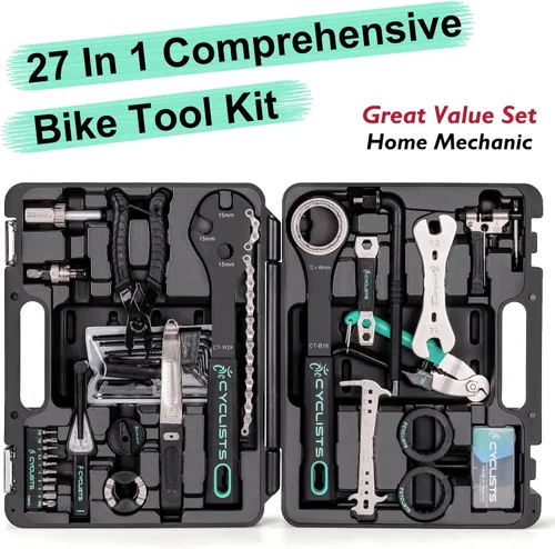 Vista 2 de Kit de herramientas de bicicleta de 27 piezas - Kit de reparación de mantenimiento de herramientas de bicicleta - Kit de herramientas de reparación
