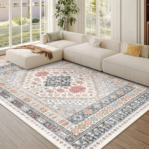 Vista 149 de zesthome Alfombras de área de 5 x 7, lavables a máquina, para sala de estar, dormitorio, resistentes a las manchas, vintage, de gran área, Beige