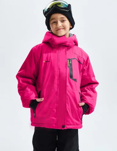 Vista 5 de GEMYSE Chaqueta de esquí impermeable para niña, chaqueta de invierno a prueba de viento con capucha