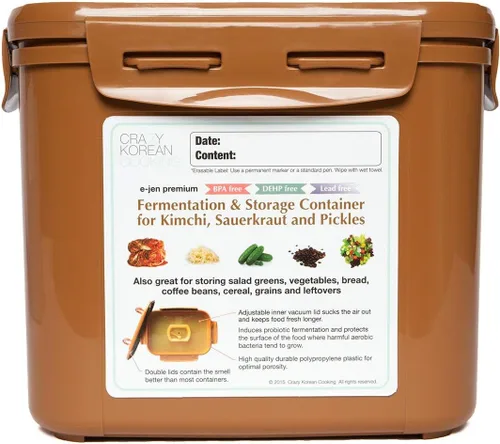 Crazy Korean Premium Kimchi, chucrut fermentación y contenedor de almacenamiento con tapa de interior aspiradora de cocción, Marrón (Sandy Brown)