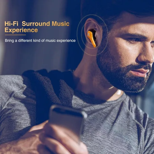 Vista 5 de QTREE - Auriculares inalámbricos para juegos, Bluetooth 5.2 intrauditivos de 50 ms de baja latencia IPX5 con cancelación de ruido, auriculares