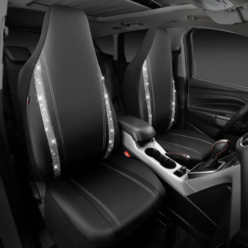 Vista 27 de CAR PASS - Juego de fundas de asiento para auto, cuero sintético impermeable con diamantes de imitación brillantes, para interior, universal, tiras