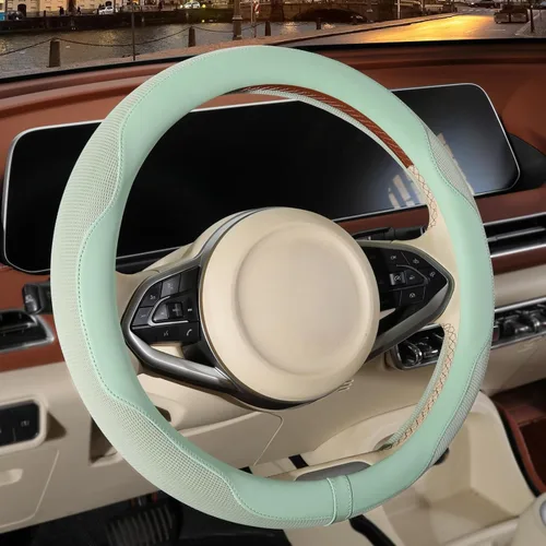 Vista 17 de Funda para volante de 14 pulgadas en forma de D para Prius Civic, piel de microfibra de napa antideslizante, transpirable, cálida en invierno