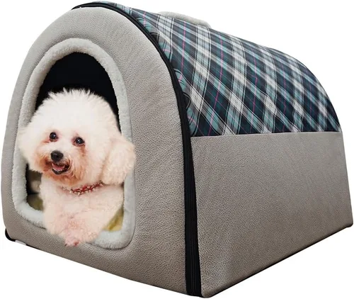 Vista 23 de Cama para Perros, 2 Maneras de Usar, Casa para Mascotas de Interior con Alfombrilla Esponjosa, Funda Extraíble y Lavable, Casa a Prueba