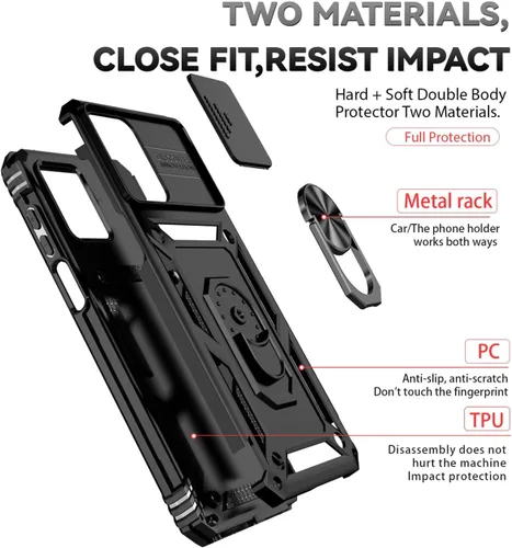 Vista 3 de Funda para Redmi Note 12, funda Poco X5 5G con protector de pantalla de vidrio templado y cubierta de cámara deslizante, anillo magnético soporte