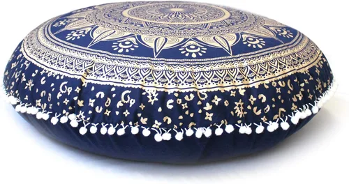 Vista 44 de CRAFT KALA Funda de cojín redonda grande de 32 pulgadas para el suelo bohemio, funda de puf boho, funda de cojín de mandala para meditación, cojines