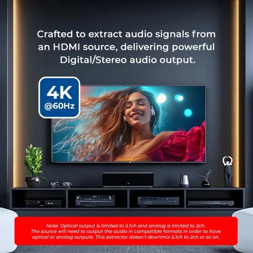 Vista 8 de OREI 4K 60Hz 18G HDMI 2.0 Audio Converter Extractor - SPDIF + 3.5mm Output - HDCP 2.2 - Dolby Digital/DTS Passthrough CEC, HDR, Dolby Vision, HDR10