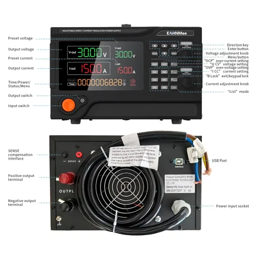 Vista 3 de Fuente de alimentación CC 30V 150A, 4500W de alta potencia, programable variable ajustable, conmutación regulada, fuente de alimentación de banco