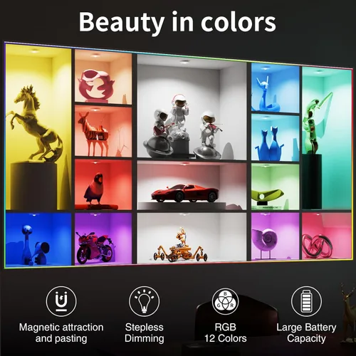 Vista 3 de Luces de disco recargables con control remoto, 12 luces LED de cambio de color inalámbricas para debajo del gabinete, luces LED RGB para TV