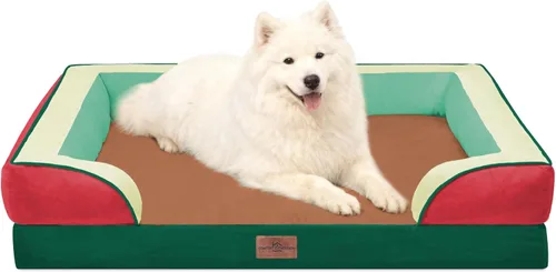 Vista 386 de Comfort Expression Cama ortopédica para perros extra grandes de 45 x 35 pulgadas, cama para mascotas XL de espuma tipo caja de huevos impermeable