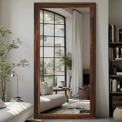 Vista 29 de Espejo de longitud completa, espejo de madera de 71 x 32 pulgadas, espejo de piso de madera con soporte, espejos de pie de gran tamaño, espejos