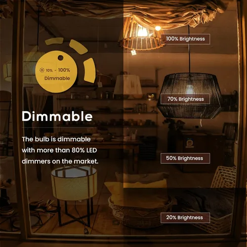 Vista 7 de Bombilla LED A15 de 4 W (equivalente a 40 W), 2700 K blanco cálido, filamento Edison regulable, 400 lúmenes, base media E26, vidrio transparente