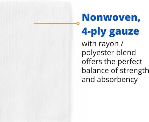 Vista 3 de Medline No Tejido No Estéril, Gasa de Rayón/Poliéster Esponja, 4 x 4, 4 Capas (10 Paquetes de 200)