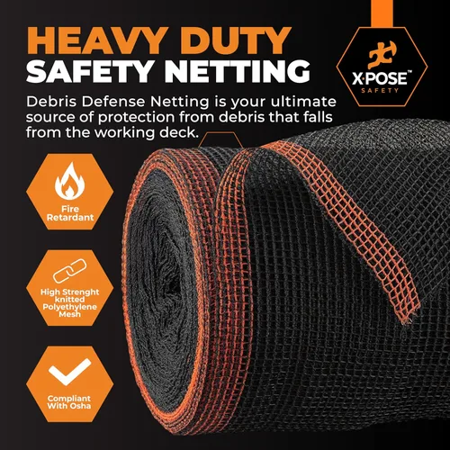 Vista 3 de Xpose Safety Red de seguridad para construcción de Xpose Safety - Rollo de material temporal de 150 pies, malla de 1/4" para cerca de andamio