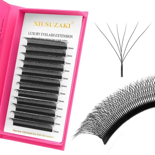 Vista 37 de Extensiones de pestañas marrones 4D en forma de W, Extensiones de pestañas de 0.07 mm de grosor, rizado D, 8 mm, Extensiones de pestañas