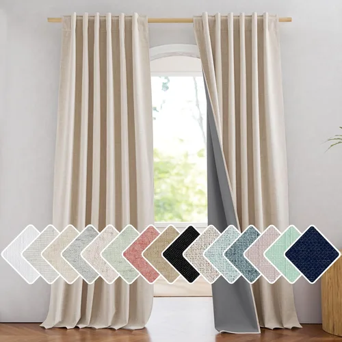 Vista 80 de NICETOWN Cortinas de lino 100% opacas para sala de estar con forro blanco aislado térmico, 52 pulgadas de ancho, 2 paneles, cortinas de 84 pulgadas