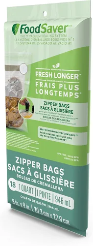 Vista 7 de 18 bolsas de cremallera al vacío de cuarto de galón con una construcción única de varias capas FoodSaver, Galón, 12 unidades, Multicolor