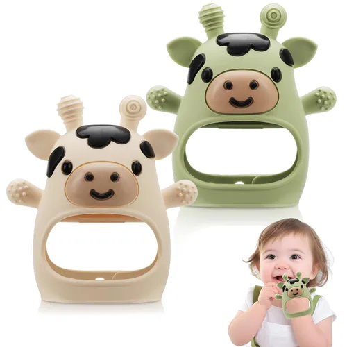 Vista 11 de 2 Pack Juguetes de Dentición para Bebés de 3-6 6-12 Meses, Guante de Dentición de Conejo de Silicona Suave Libre de BPA, Juguetes de Morder