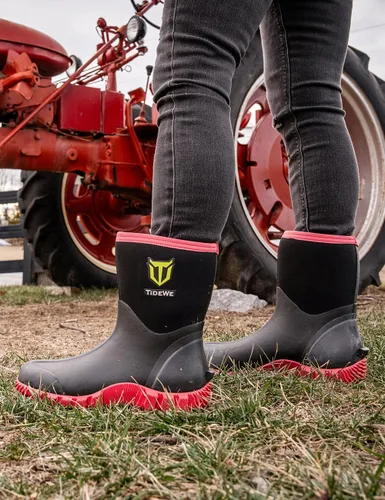 Vista 8 de TIDEWE Botas de goma para mujer con vástago de acero, neopreno de 0.236 pulgadas (0.236 in), impermeables, aisladas, botas de lluvia a media