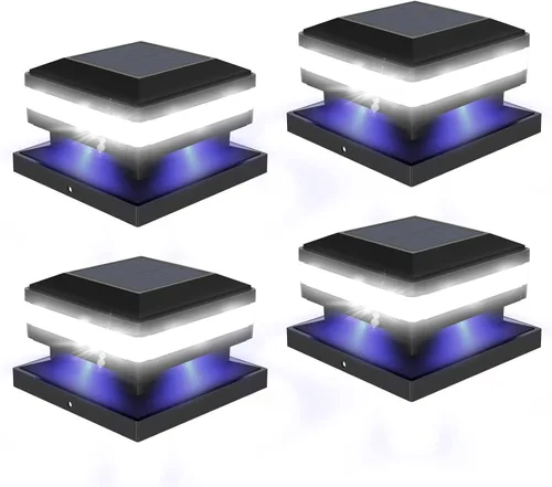 Vista 9 de Luces solares para tapa de poste, paquete de 4 luces solares para postes de valla alimentadas por energía solar para decoración de patio, terraza