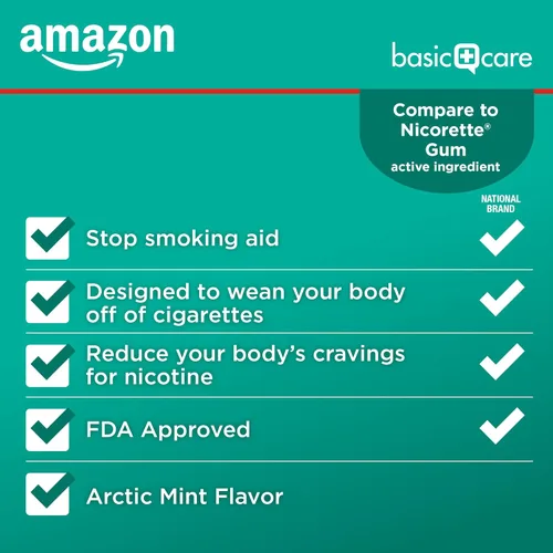 Vista 3 de Amazon Basic Care - Goma de mascar sin recubrimiento, de nicotina polacrilex (4 mg de nicotina), ayuda para dejar de fumar, 220 unidades, sabor menta