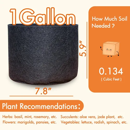 Vista 2 de Gardzen - 20 bolsas de cultivo con asas de 1 a 10 galones de tela