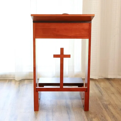 Vista 3 de Taburete de banco de oración, de madera maciza con banco y mesa plegable en el hogar, mesa de oración de iglesia, estante acolchado