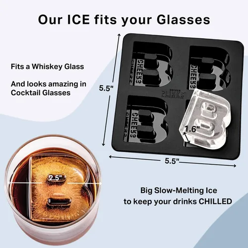 Vista 5 de DrinksPlinks Molde de Cubitos de Hielo de la Letra S - Molde de Cubitos de Hielo de Silicona Personalizado para Whisky – Molde Personalizado
